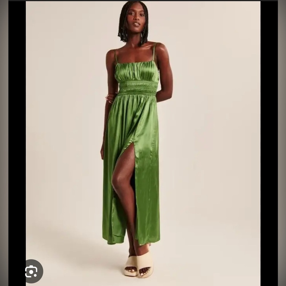 Abercrombie & Fitch Satin Green Maxi Dress